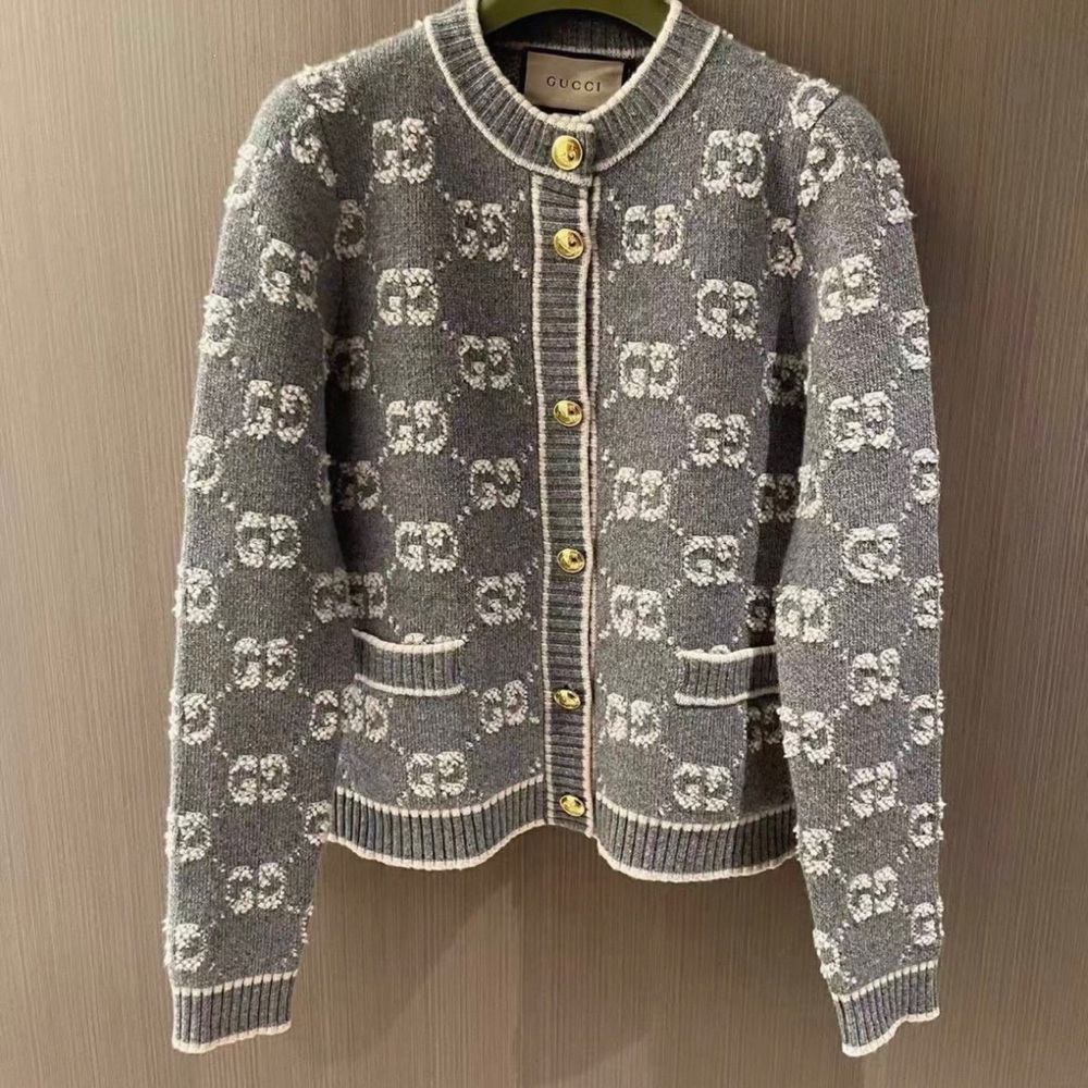 Gucci Gray and Cream Logo Blazer